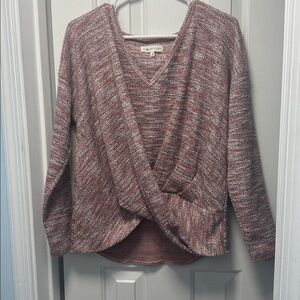 Lou & Grey Wrap Front Sweater in Marled Pink